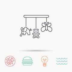 Baby toys icon. Butterfly, elephant and bear