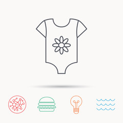 Newborn clothes icon. Baby shirt wear sign.