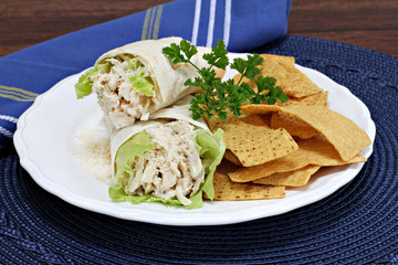 Chicken Caesar Wraps with tortilla chips