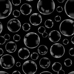 soap bubbles on black background seamless pattern