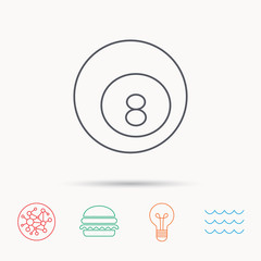 Billiard ball icon. Pool or snooker equipment.