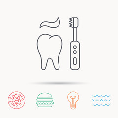 Brushing teeth icon. Electric toothbrush sign.