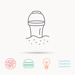 Bucket icon. Trash bin sign. Garden equipment.