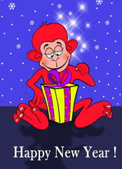 Красная обезьяна, подарок-коробка.
Векторная иллюстрация.   - 96536713
