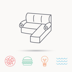 Corner sofa icon. Comfortable couch sign.