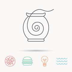 Dental floss icon. Teeth cleaning sign.