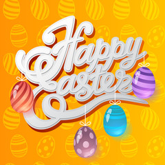 Happy Easter lettering and colorful glass eggs