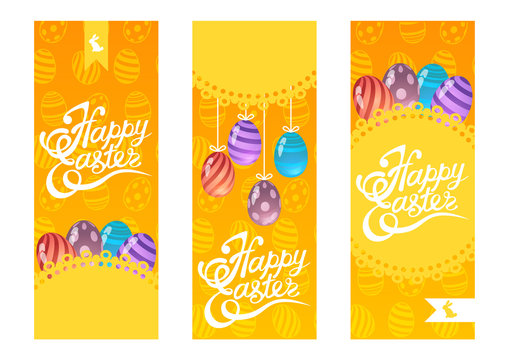 Set of Happy Easter lettering banners