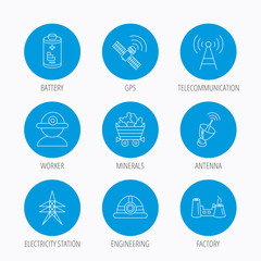 Worker, minerals and engineering helm icons.