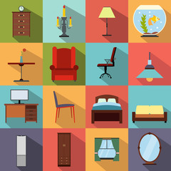 Furniture flat icons set