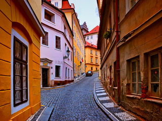Fototapeta na wymiar Old streets in the city of Prague