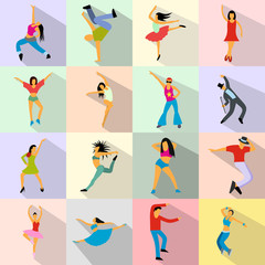 Dances flat icons set