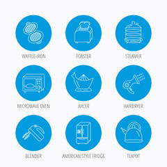 Microwave oven, teapot and blender icons.