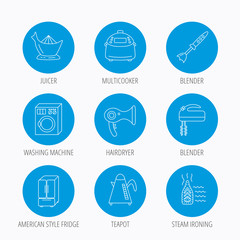 Washing machine, teapot and blender icons.