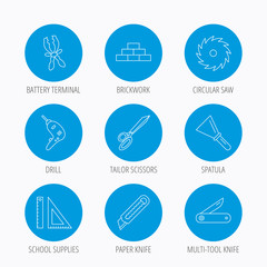 Fototapeta premium Paper knife, spatula and scissors icons.