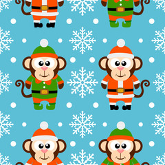 New Year seamless card with monkeys