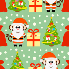 New Year seamless card with monkey Santa Claus
