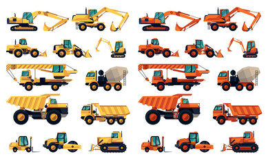 Flat design set of construction machinery and equipment