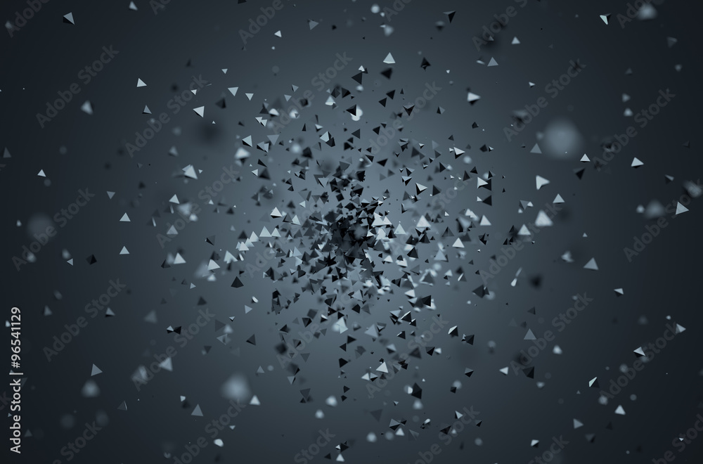 Poster abstract rendering of low poly chaotic particles.