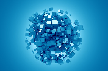 Abstract 3D Rendering of Blue Cubes.