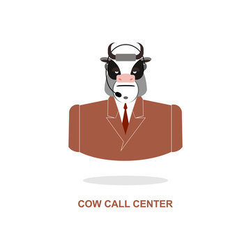 Cow Call Center. Bull With  Headset. Farm Animal Costume Respond