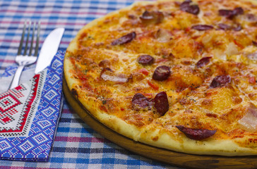 Pizza with smoked sausage