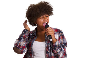 girl singing isolated on white background
