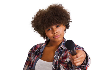 girl singing isolated on white background