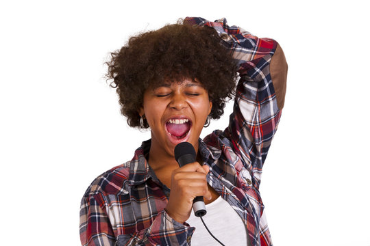 girl singing isolated on white background