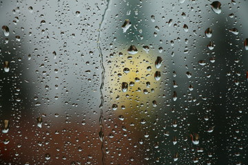 Rain drops on window , rainy day