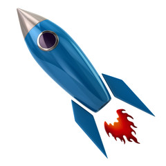 Blue rocket isolated on white background