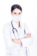 woman doctor with stethoscope and face mask