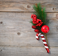 Christmas ornament on wood background