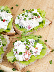 sandwiches with cottage cheese, chives and salad.