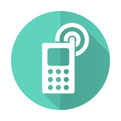 phone blue flat desgn circle icon with long shadow on white background