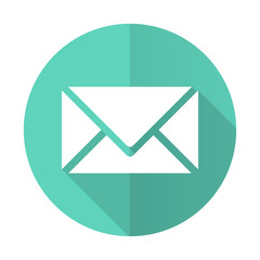 email blue flat desgn circle icon with long shadow on white background