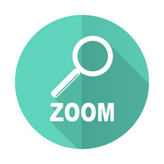 zoom blue flat desgn circle icon with long shadow on white background