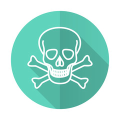 skull blue flat desgn circle icon with long shadow on white background
