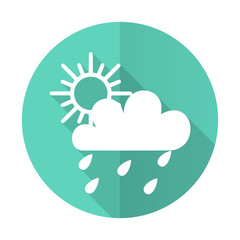 rain blue flat desgn circle icon with long shadow on white background