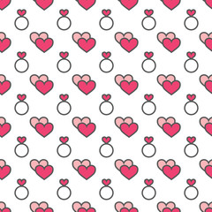 Valentine's Day hearts and rings seamless pattern. Romantic background with hearts.