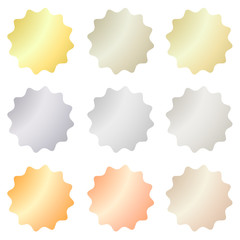 empty set of vector labels that can be used as a seal, the price tag or badge with different types of gold: white, red, pink, silver, platinum shiny metal texture