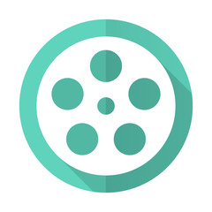 film blue flat desgn circle icon with long shadow on white background