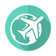 travel blue flat desgn circle icon with long shadow on white background