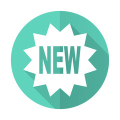 new blue flat desgn circle icon with long shadow on white background