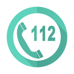 emergency call blue flat desgn circle icon with long shadow on white background