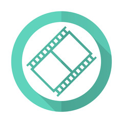 film blue flat desgn circle icon with long shadow on white background
