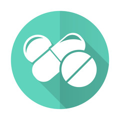 medicine blue flat desgn circle icon with long shadow on white background