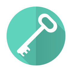 key blue flat desgn circle icon with long shadow on white background