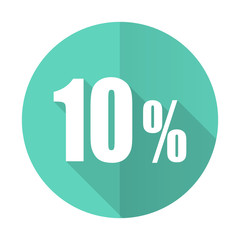 10 percent blue flat desgn circle icon with long shadow on white background