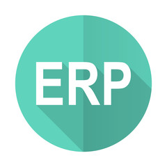 erp blue flat desgn circle icon with long shadow on white background